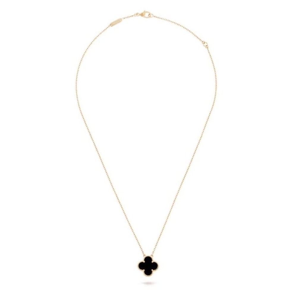 Black Onyx and Gold Tone Clover Necklace